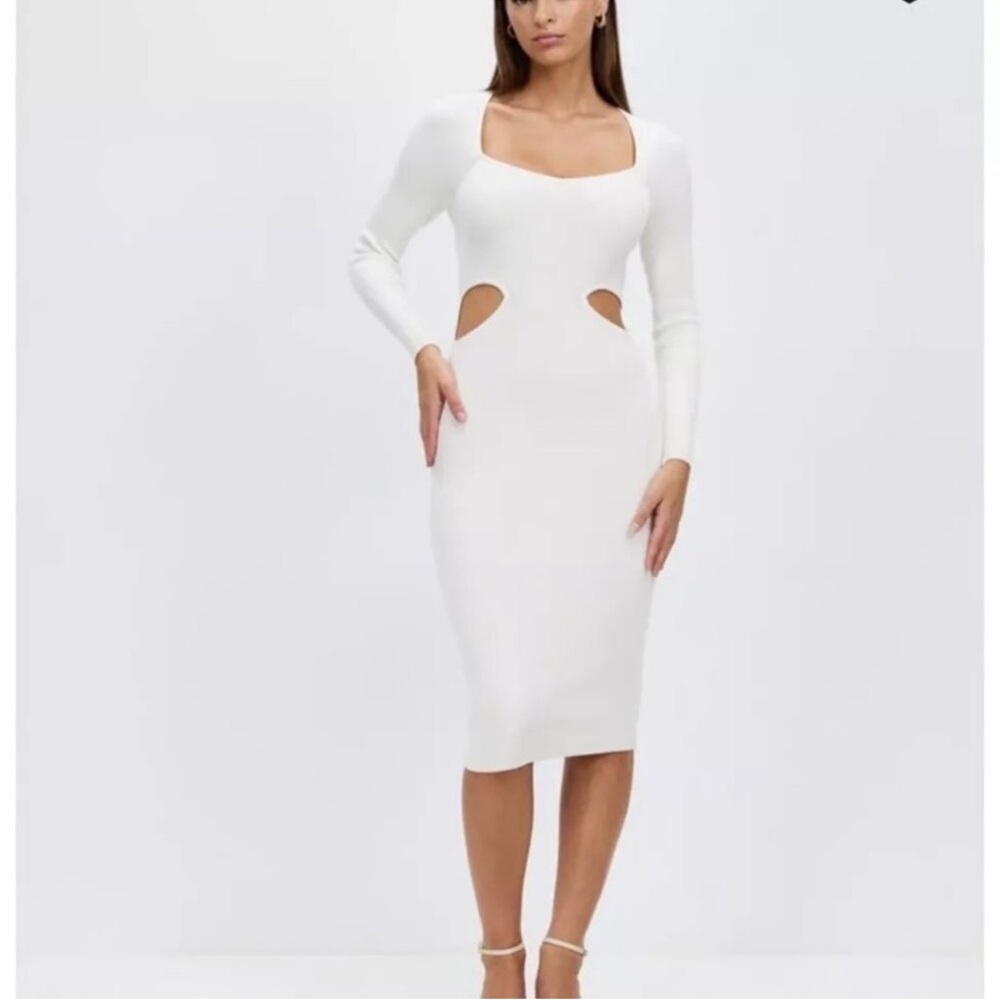 Abercrombie Long-Sleeve Cutout Midi Sweater Dress — Size XS | Color: White